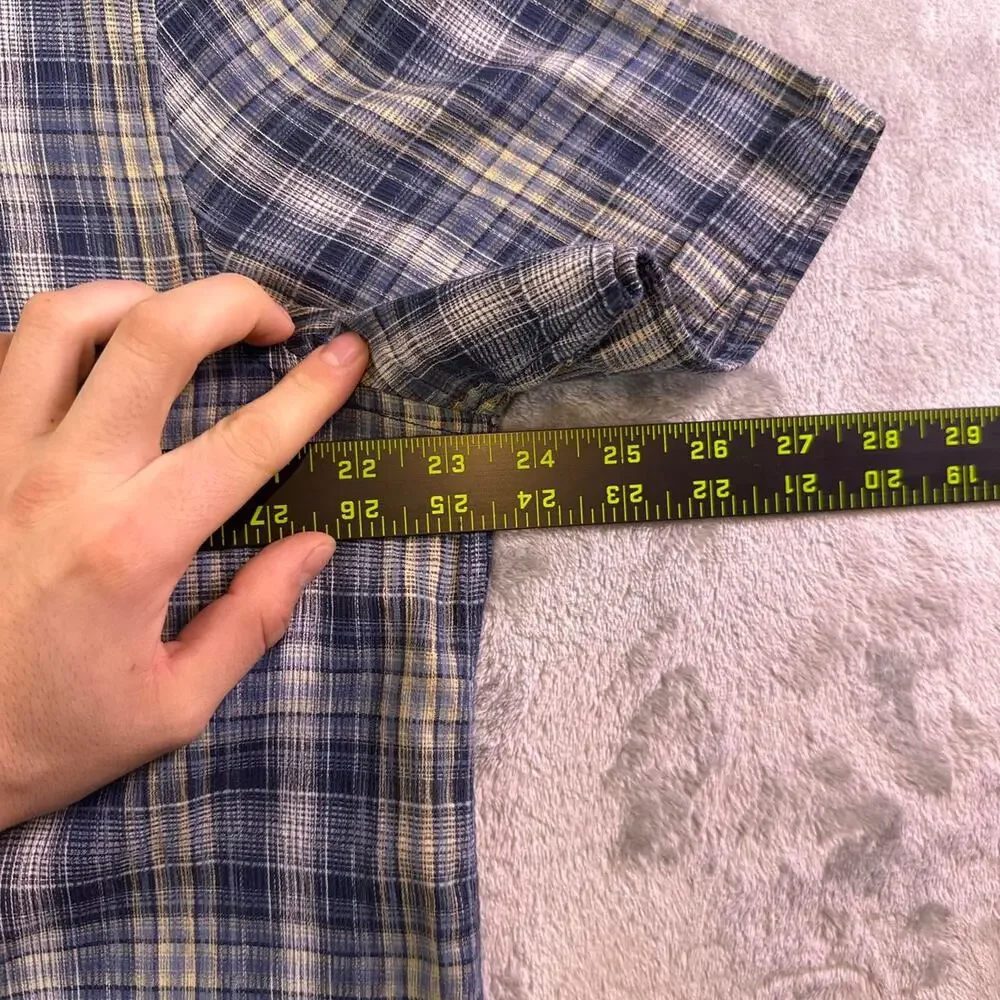 Y2K John Varvatos USA Plaid Button Up Shirt Mens XL Blue Short Sleeve